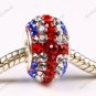 1X CLEAR & RED & BLUE SWAROVSKI CRYSTAL 925 SILVER EUROPEAN CHARM BEAD