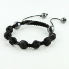 1X ADJUSTABLE MACRAME BLACK SWAROVSKI CRYSTAL DISCO BALL HEMATITE BRACELET