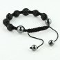 1X ADJUSTABLE MACRAME BLACK SWAROVSKI CRYSTAL DISCO BALL HEMATITE BRACELET