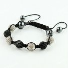 ADJUSTABLE MACRAME CLEAR & BLACK SWAROVSKI CRYSTAL DISCO BALL HEMATITE BRACELET