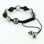 ADJUSTABLE MACRAME CLEAR & BLACK SWAROVSKI CRYSTAL DISCO BALL HEMATITE BRACELET