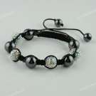 1X MACRAME CLEAR AB SWAROVSKI CRYSTAL DISCO HEMATITE BALLS ADJUSTABLE BRACELET