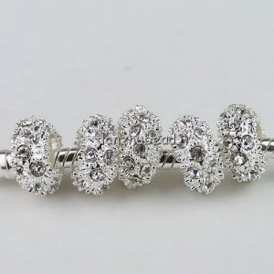 20X WHOLESALE CLEAR CRYSTAL SILVER BIG HOLE CHARM BEADS