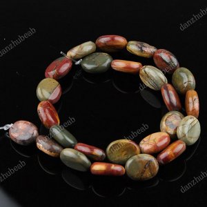 12X16 MM NATURAL PICASSO JASPER GEMSTONE FLAT OVAL LOOSE BEADS 1 STRAND