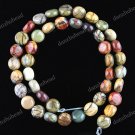 10MM PICASSO JASPER GEMSTONE COIN BUTTON SPACER LOOSE BEADS FINDINGS 1 STRAND
