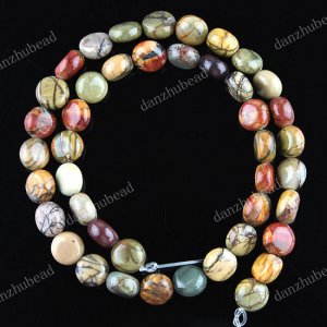 10MM PICASSO JASPER GEMSTONE COIN BUTTON SPACER LOOSE BEADS FINDINGS 1 STRAND