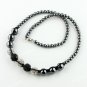 CLEAR & BLACK CRYSTAL DISCO BALL HEMATITE BEAD MAGNETIC CLASP MACRAME NECKLACE