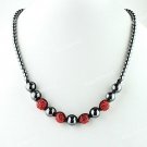 RED CRYSTAL DISCO BALL HEMATITE BEAD MAGNETIC CLASP MACRAME NECKLACE