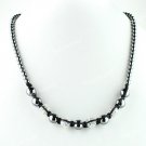 CLEAR AB CRYSTAL DISCO BALL HEMATITE BEAD MAGNETIC CLASP MACRAME NECKLACE