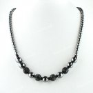 BLACK CRYSTAL DISCO BALL HEMATITE BEAD MAGNETIC CLASP MACRAME NECKLACE
