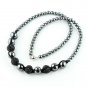 BLACK CRYSTAL DISCO BALL HEMATITE BEAD MAGNETIC CLASP MACRAME NECKLACE