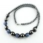 LIGHT BLUE CRYSTAL DISCO BALL HEMATITE BEAD MAGNETIC CLASP MACRAME NECKLACE