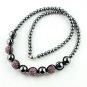 LIGHT PURPLE CRYSTAL DISCO BALL HEMATITE BEAD MAGNETIC CLASP MACRAME NECKLACE