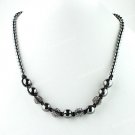 GRAY CRYSTAL DISCO BALL HEMATITE BEAD MAGNETIC CLASP MACRAME FASHION NECKLACE