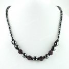 DEEP PURPLE CRYSTAL DISCO BALL HEMATITE BEAD MAGNETIC CLASP MACRAME NECKLACE