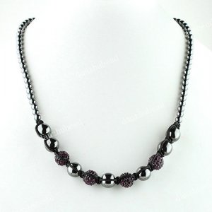 DEEP PURPLE CRYSTAL DISCO BALL HEMATITE BEAD MAGNETIC CLASP MACRAME NECKLACE