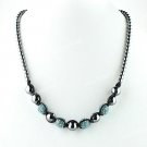 OCEAN BLUE CRYSTAL DISCO BALL HEMATITE BEAD MAGNETIC CLASP MACRAME NECKLACE