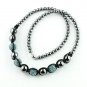 OCEAN BLUE CRYSTAL DISCO BALL HEMATITE BEAD MAGNETIC CLASP MACRAME NECKLACE