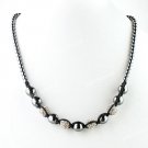 CLEAR CRYSTAL DISCO BALL HEMATITE BEAD MAGNETIC CLASP MACRAME FASHION NECKLACE