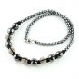 CLEAR CRYSTAL DISCO BALL HEMATITE BEAD MAGNETIC CLASP MACRAME FASHION NECKLACE