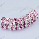 100X PINK CRYSTAL SILVER SPACER LOOSE BEADS JEWELRY FINDINGS WHOLESALE 10MM