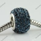 1PC MIDNIGHT BLUE SWAROVSKI CRYSTAL TRUE 925 SILVER SQUARE EUROPEAN CHARM BEAD