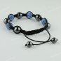 1X MACRAME LIGHT BLUE SWAROVSKI CRYSTAL DISCO HEMATITE BALLS ADJUSTABLE BRACELET
