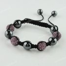 MACRAME LIGHT PURPLE SWAROVSKI CRYSTAL DISCO HEMATITE BALLS ADJUSTABLE BRACELET