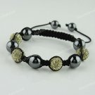 1X MACRAME LIGHT YELLOW CZECH CRYSTAL DISCO HEMATITE BALLS ADJUSTABLE BRACELET
