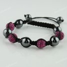 1X MACRAME ROSE SWAROVSKI CRYSTAL DISCO HEMATITE BALLS ADJUSTABLE BRACELET