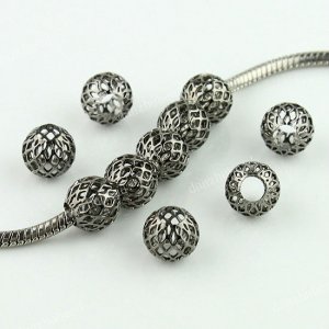 50X WHOLESALE BLACK NET BALL EUROPEAN BIG HOLE CHARM BEADS FINDINGS