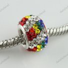 1PC CLEAR RAINBOW LINE SWAROVSKI CRYSTAL 925 SILVER EUROPEAN CHARM BEAD