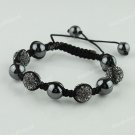 1X MACRAME GREY SWAROVSKI CRYSTAL DISCO HEMATITE BALLS ADJUSTABLE BRACELET