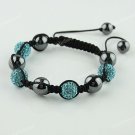 1X MACRAME OCEAN BLUE SWAROVSKI CRYSTAL DISCO HEMATITE BALLS ADJUSTABLE BRACELET