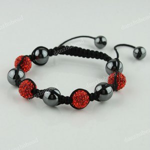 1X MACRAME ORANGE SWAROVSKI CRYSTAL DISCO HEMATITE BALLS ADJUSTABLE BRACELET