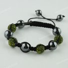 1X MACRAME OLIVE  SWAROVSKI CRYSTAL DISCO HEMATITE BALLS ADJUSTABLE BRACELET