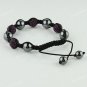 MACRAME DEEP PURPLE SWAROVSKI CRYSTAL DISCO HEMATITE BALLS ADJUSTABLE BRACELET