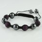 MACRAME DEEP PURPLE SWAROVSKI CRYSTAL DISCO HEMATITE BALLS ADJUSTABLE BRACELET