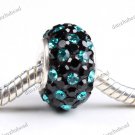 BLACK & PEACOCK BLUE SWAROVSKI CRYSTAL 925 STERLING SILVER EUROPEAN CHARM BEAD