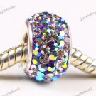 1X CLEAR & AMETHYST AB SWAROVSKI CRYSTAL 925 SILVER EUROPEAN CHARM BEAD
