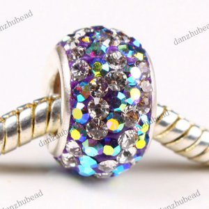 1X CLEAR & AMETHYST AB SWAROVSKI CRYSTAL 925 SILVER EUROPEAN CHARM BEAD
