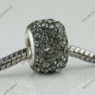 1PC GRAY SWAROVSKI CRYSTAL TRUE 925 SILVER SQUARE EUROPEAN CHARM BEAD