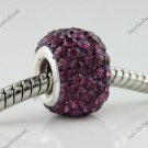 1PC PURPLE SWAROVSKI CRYSTAL TRUE 925 SILVER SQUARE EUROPEAN CHARM BEAD