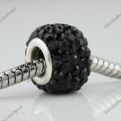 1PC BLACK SWAROVSKI CRYSTAL TRUE 925 SILVER SQUARE EUROPEAN CHARM BEAD