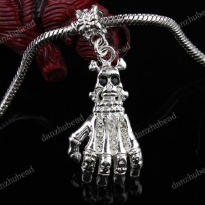 5PCS CLEAR CRYSTAL HAND SILVER CHARM PENDANT BEAD FIT BRACELET