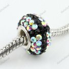 1X BLACK & CLEAR AB SWAROVSKI CRYSTAL AUTHENTIC 925 SILVER EUROPEAN CHARM BEAD