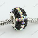 1X BLACK &CLEAR AB SWAROVSKI CRYSTAL 925 SILVER EUROPEAN CHARM BEAD FIT BRACELET