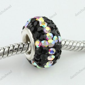 1X BLACK &CLEAR AB SWAROVSKI CRYSTAL 925 SILVER EUROPEAN CHARM BEAD FIT BRACELET