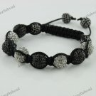 ADJUSTABLE MACRAME BLACK CLEAR CRYSTAL DISCO BALL FASHIONABLE EUROPEAN BRACELET