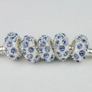 20X WHOLESALE LIGHT BLUE CRYSTAL SILVER BIG HOLE BEADS